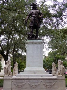 Statue of GEN J.E. Oglethorpe, Savannah GA.  Note Live Oaks sans 'strange fruit'