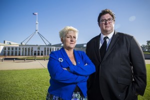 20150326: Michelle Landry MP and George Christensen MP pose for a portrait in front of Parliament House, Canberra. Photo by Auspic.